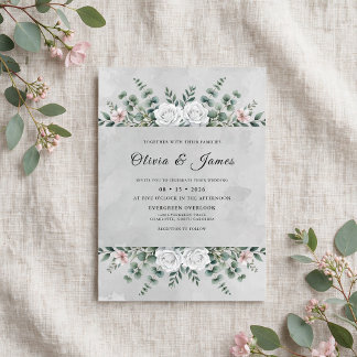 Invitation Mariage au feuillage gris argenté et eucalyptus do