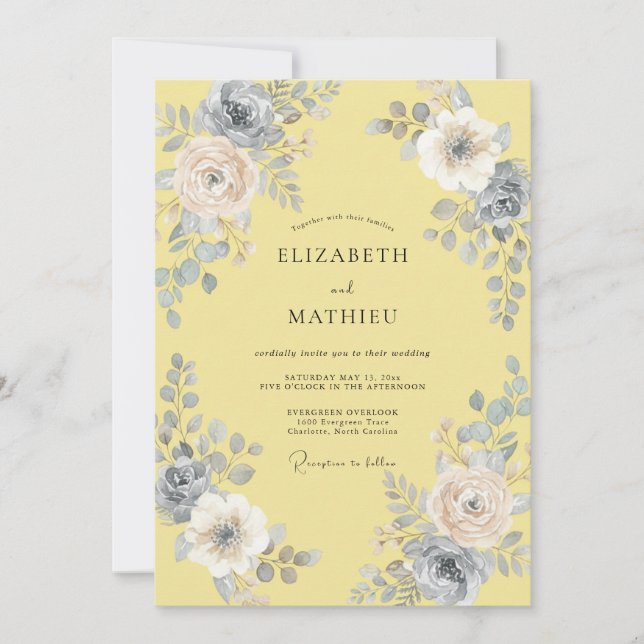 Invitation Mariage au Feuillage Jaune Beurre sous la Lune (Devant)