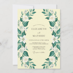 Invitation Mariage au feuillage jaune pâle et eucalyptus gris