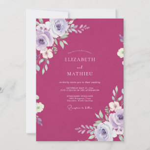 Invitation Mariage au feuillage lilas magenta et eucalyptus d
