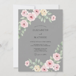 Invitation Mariage au feuillage pastel ardoise
