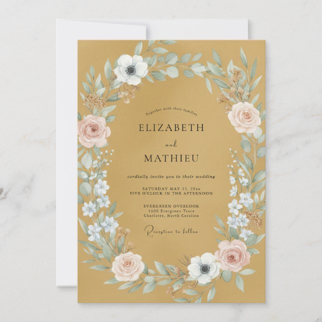 Invitation Mariage au feuillage peint ambre (Devant)
