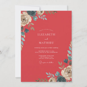 Invitation Mariage au feuillage peint de corail