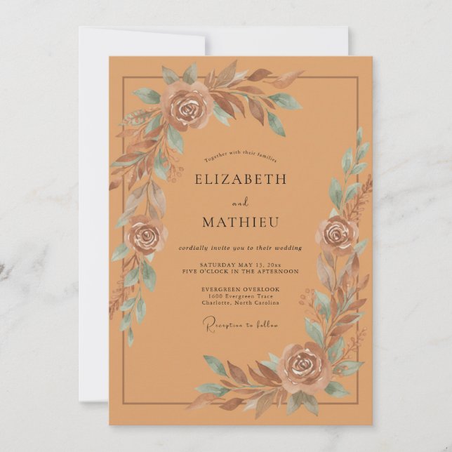 Invitation Mariage au feuillage peint en cuivre (Devant)