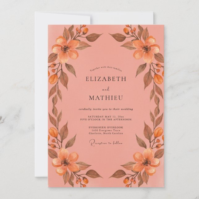 Invitation Mariage au feuillage peint en terre cuite atténuée (Devant)