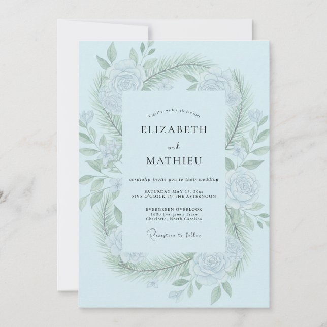 Invitation Mariage au Feuille de Menthe Poudrée (Devant)