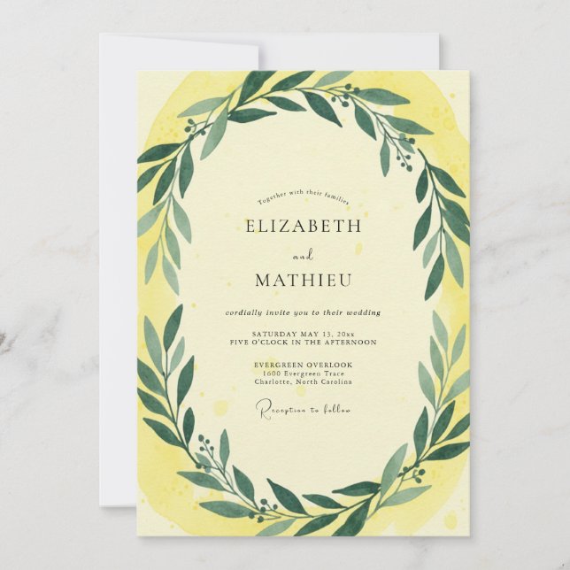 Invitation Mariage au Feuille de Olivier Ensoleillé (Devant)
