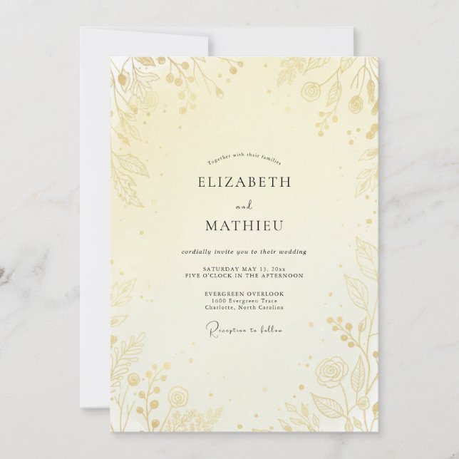 Invitation Mariage au Feuille d'Or Beurre (Devant)