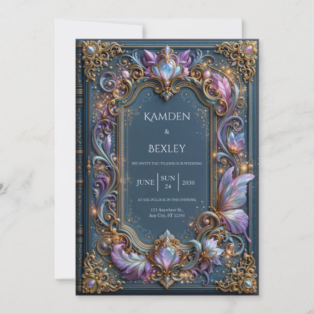 Invitation Mariage au filigrane de lilas bleu (Devant)