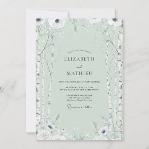 Invitation Mariage au forêt de bouleau eucalyptus menthe