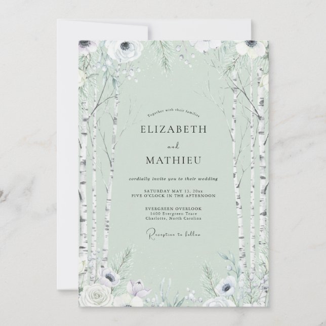 Invitation Mariage au forêt de bouleau eucalyptus menthe (Devant)