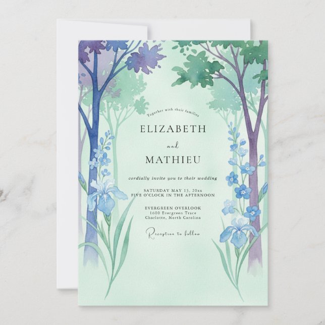 Invitation Mariage au forêt de Eucalyptus Celadon Pervenche (Devant)