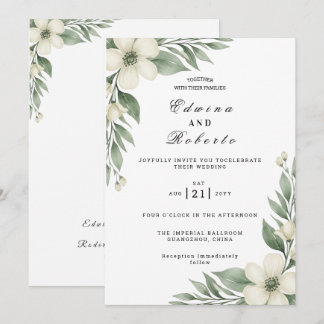 Invitation Mariage au Gardenia Blanc Rustique et à l'Eucalypt