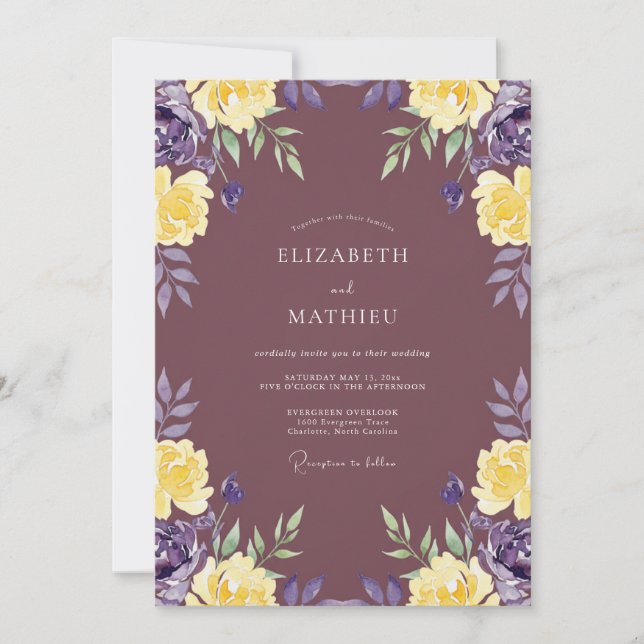 Invitation Mariage au Garland Doré Mauve (Devant)