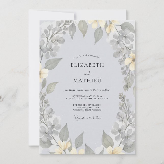 Invitation Mariage au gris atténué eucalyptus (Devant)