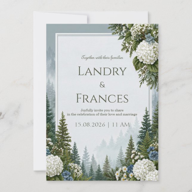 Invitation Mariage au Hêtre Bleu de Pin Brumeux (Devant)
