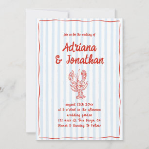 Invitation Mariage au homard rouge rayé de bleu