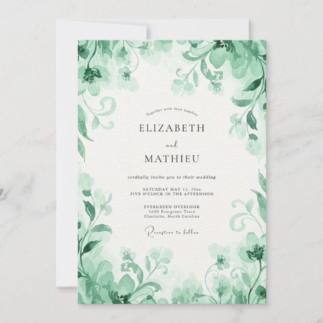 Invitation Mariage au jade et à l'eucalyptus (Devant)