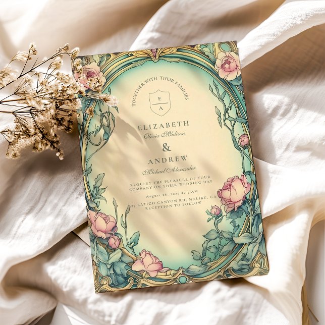 Invitation Mariage au jardin bleu rosé (Créateur téléchargé)