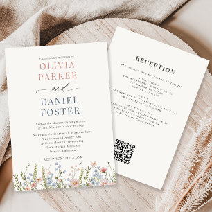 Invitation Mariage au jardin de fleurs sauvages avec code QR