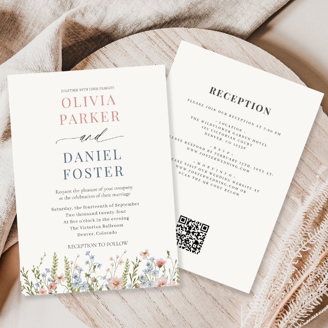 Invitation Mariage au jardin de fleurs sauvages avec code QR (Créateur téléchargé)