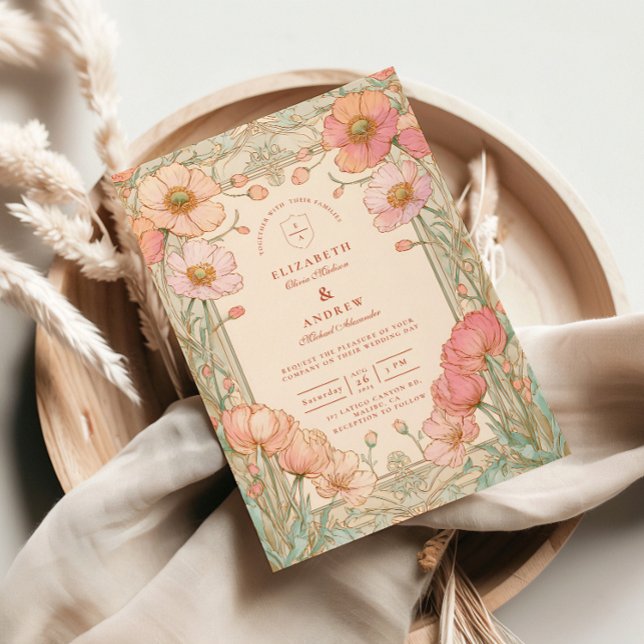 Invitation Mariage au jardin de pavots pastel (Créateur téléchargé)