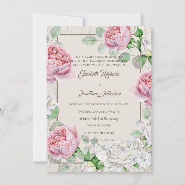 Invitation Mariage au Jardin de Roses Roses (Devant)
