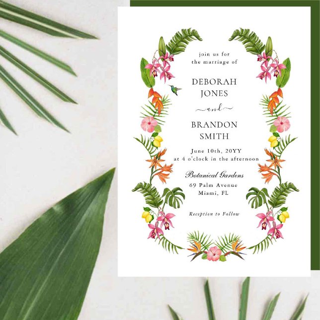 Invitation Mariage au jardin tropical fleurs et verdure (Créateur téléchargé)