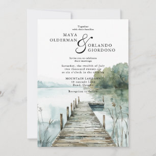 Invitation Mariage au lac de montagne à l'aquarelle
