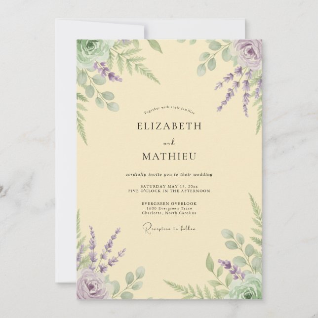 Invitation Mariage au lavande Eucalyptus jaune pâle (Devant)
