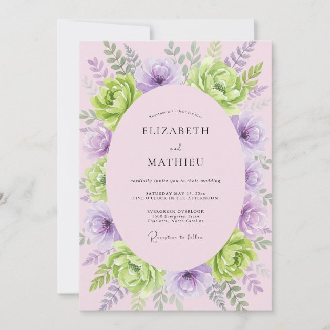 Invitation Mariage au lavande, lime, renoncule et eucalyptus (Devant)