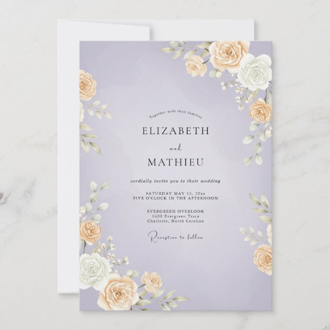 Invitation Mariage au lilas abricot rose (Devant)