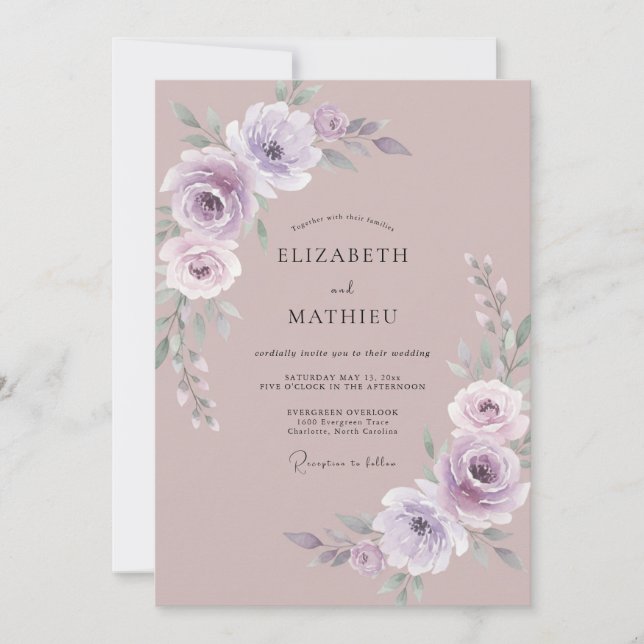 Invitation Mariage au lilas atténué ranunculus eucalyptus (Devant)