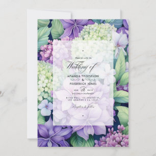 Invitation Mariage au lilas, au céleri et aux fleurs blanches