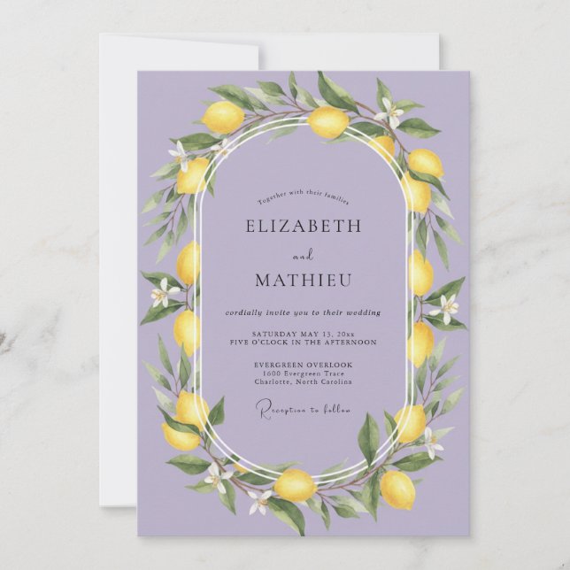 Invitation Mariage au lilas, citron et eucalyptus (Devant)