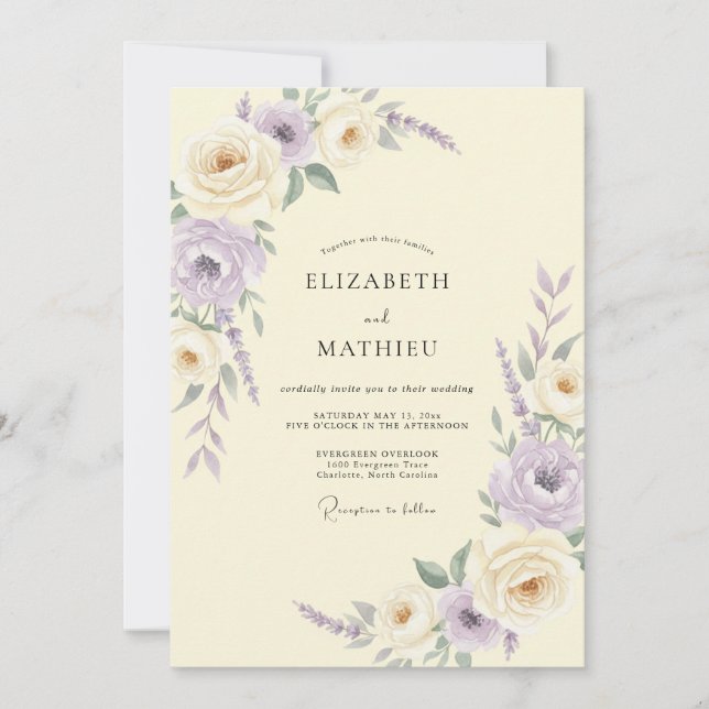 Invitation Mariage au lilas d'ivoire Ranunculus Eucalyptus (Devant)