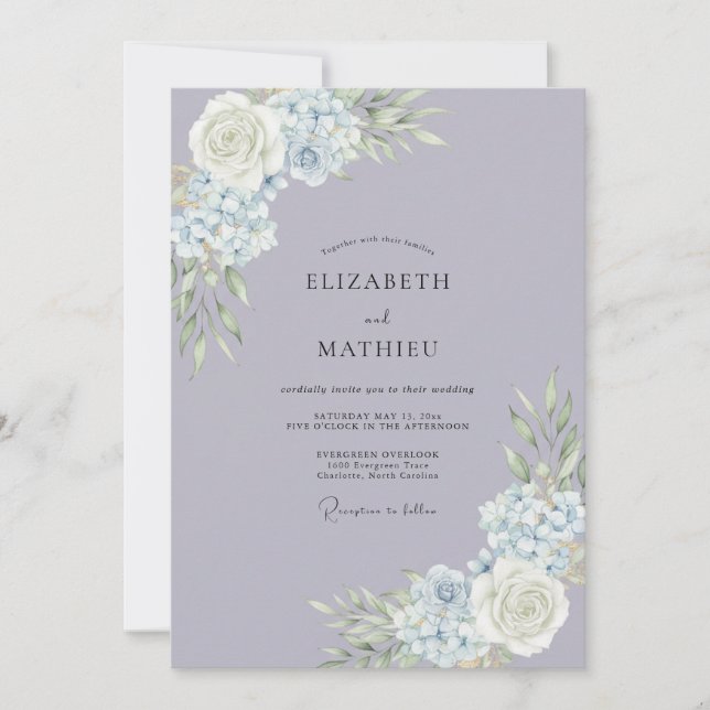 Invitation Mariage au lilas doré Hydrangea Eucalyptus (Devant)