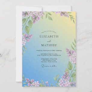Invitation Mariage au lilas eucalyptus jaune doux