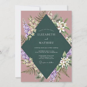 Invitation Mariage au lilas eucalyptus rose poudré