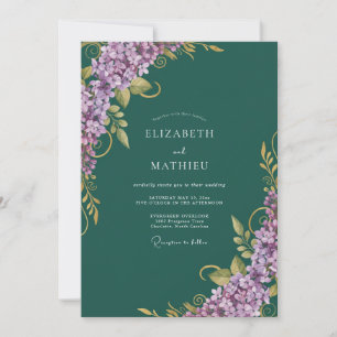 Invitation Mariage au lilas eucalyptus sarcelle foncé