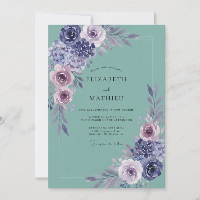 Invitation Mariage au lilas Hydrangea Seafoam Eucalyptus (Devant)