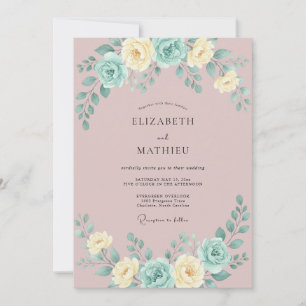 Invitation Mariage au lilas mauve aqua pivoine
