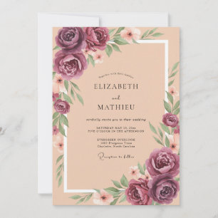 Invitation Mariage au Lilas Mauve Pêche Ranunculus Eucalyptus