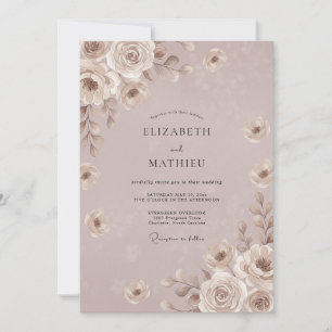 Invitation Mariage au lilas mauve taupe pivoine