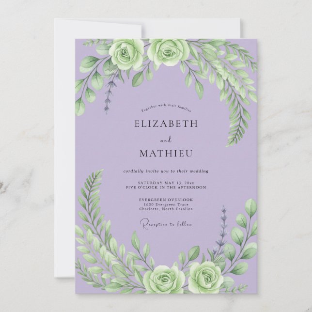 Invitation Mariage au lilas, menthe, renoncule et eucalyptus (Devant)