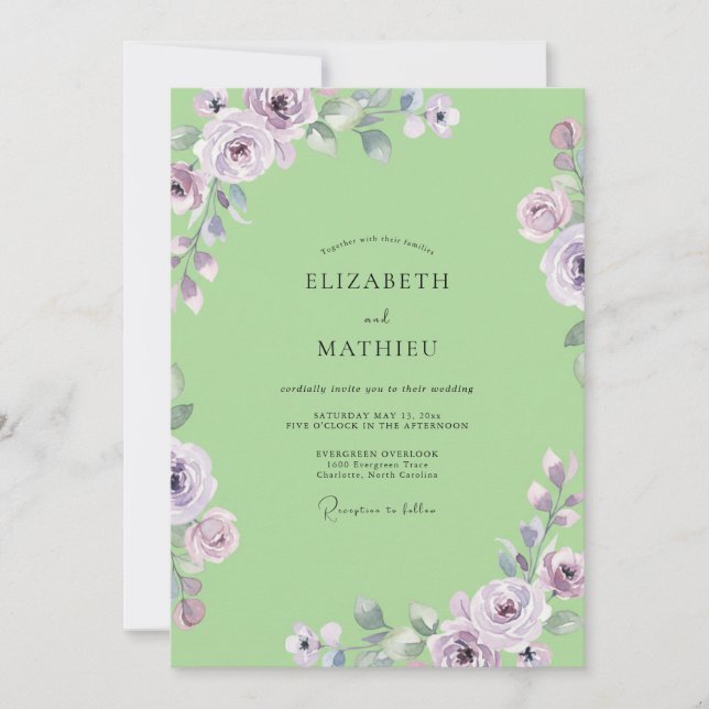 Invitation Mariage au lilas Pistachio Ranunculus Eucalyptus (Devant)