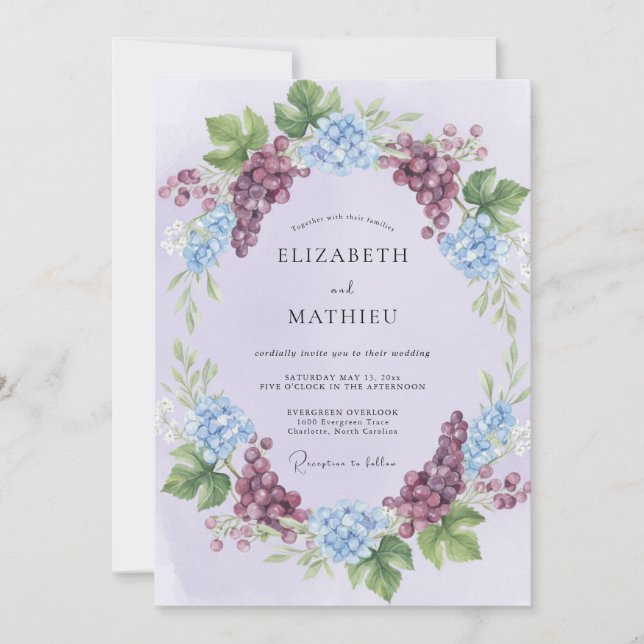 Invitation Mariage au lilas, prune et hydrangea eucalyptus (Devant)