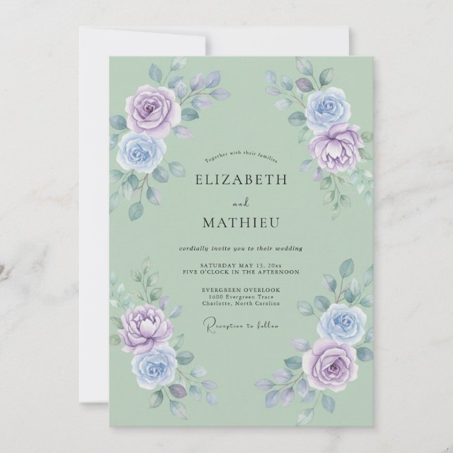 Invitation Mariage au lilas Ranunculus mousse de mer Eucalypt (Devant)