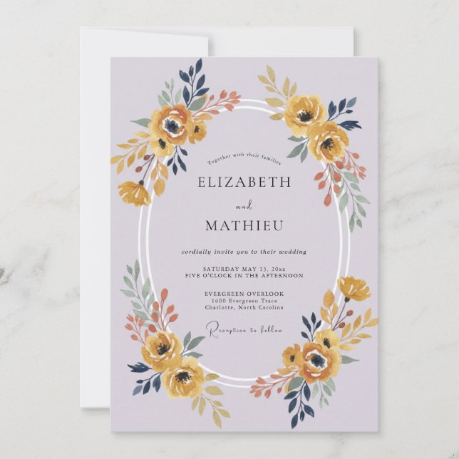 Invitation Mariage au Lilas, Renoncule Dorée et Eucalyptus (Devant)