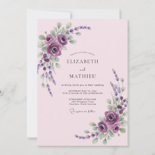 Invitation Mariage au lilas violet lavande eucalyptus